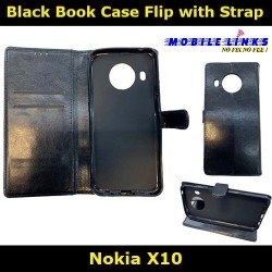 Black Book Case Flip with Strap For Nokia X10 TA-1350 Slim Fit Look